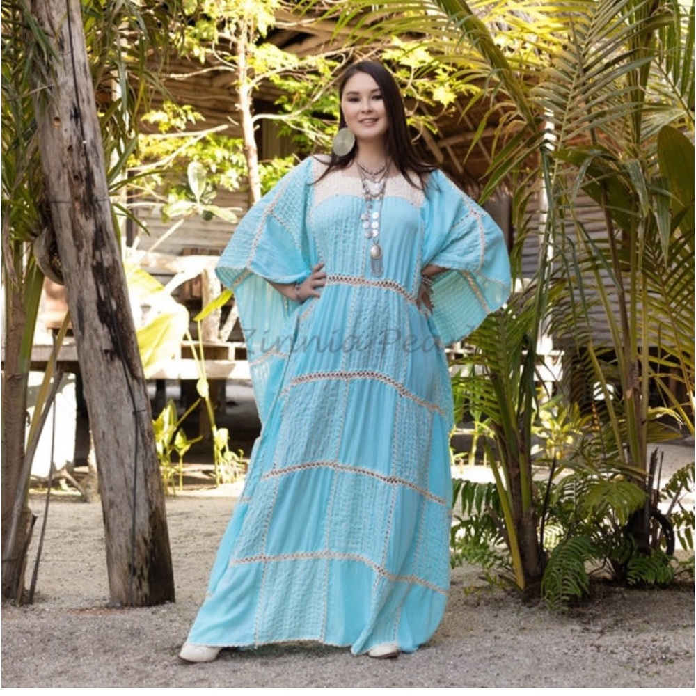 Zora Hand Crochet Stitch Maxi Dress Kaftan Caftan One Plus Size Vacation Resort